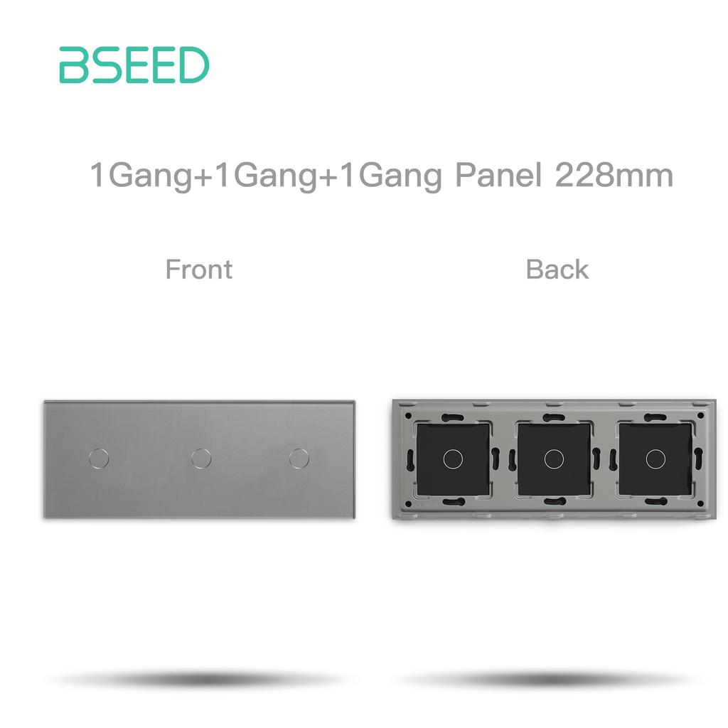 BSEED 228mm Triple Touch Glass Panel With Metal Frame 1/2/3Gang White Black Golden Grey Use For Wall Light Switches DIY Part