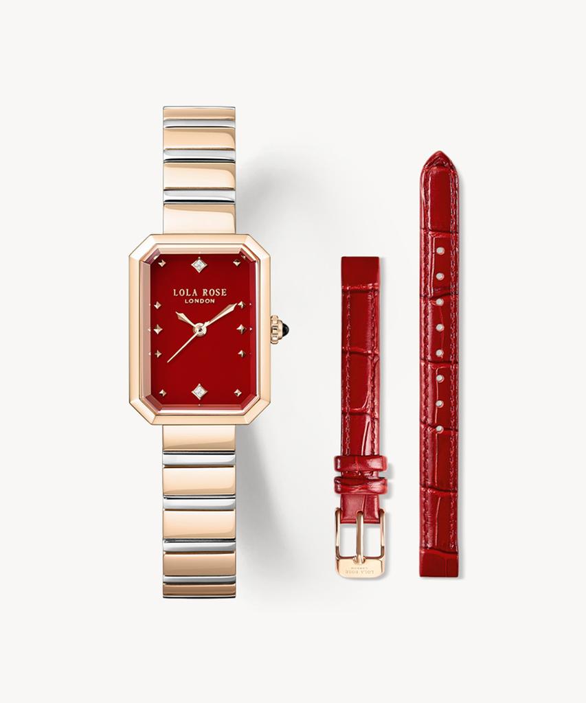 Lollalojeu Ms Lola Carnelian Red Women'S Metal Watch Leather Strap Set