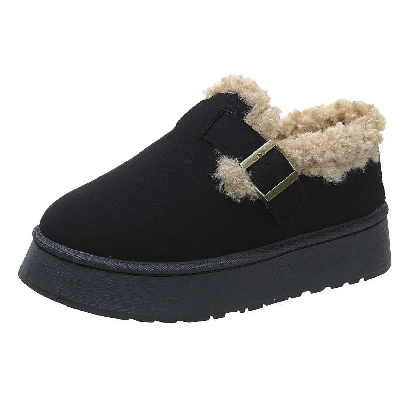 Korean Version of Thick Sole Woolen Shoes Women 2024 Winter New Wear Round Head Warm Plus Cashmere Fashion Casual Cotton Shoes