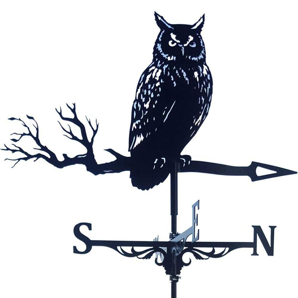 Creativity Owl Weather Vane Black Metal Wind Vane Outdoor Crafts Roof Garden Decorations Wind Indicator