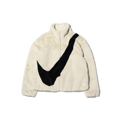 Спортивная одежда Swoosh с большим логотипом, теплая толстая куртка с воротником-стойкой, весенняя женская куртка, белая CU6559-238
