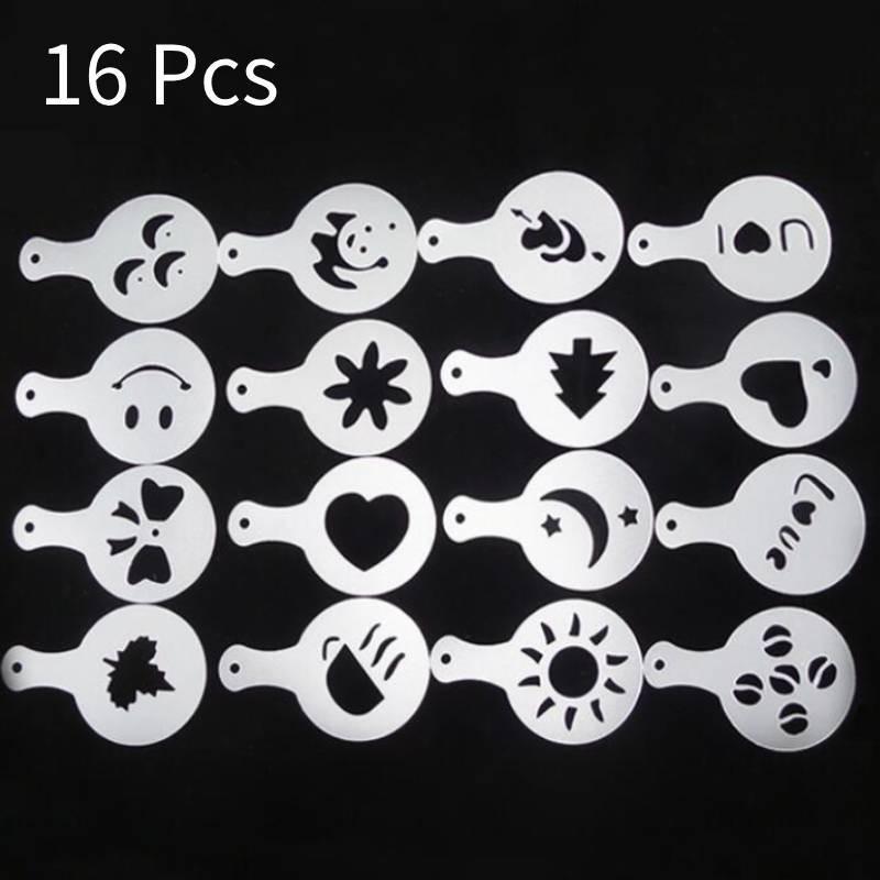 Набор прочных пластиковых кофейных трафаретов 16 штук Современный простой дизайн для латте-арта