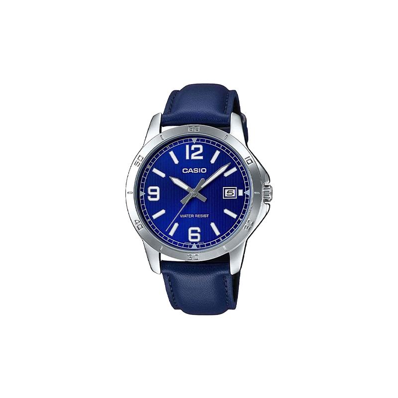 Casio Серия STANDARD Ретро Спортивный Тренд Бизнес Кварцевый Механизм Кожаный Ремешок Японские и Корейские Часы Мужские Часы Синий Циферблат MTP-V004L-2BUDF