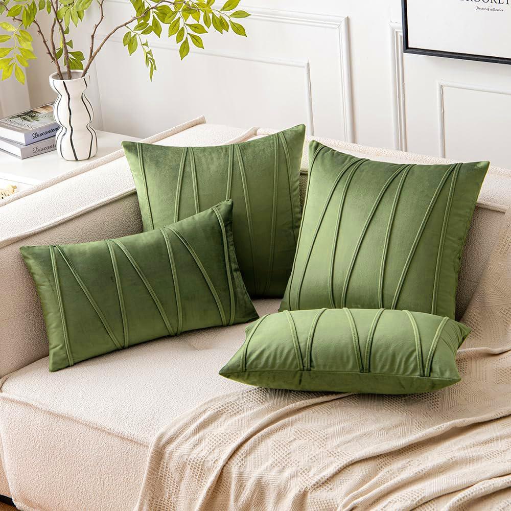 Modern Minimalist Velvet Throw Pillow Cover with Wavy Line Design, Solid Color for Sofa Couch Decorative Cushion Case 18x18 Inches Single