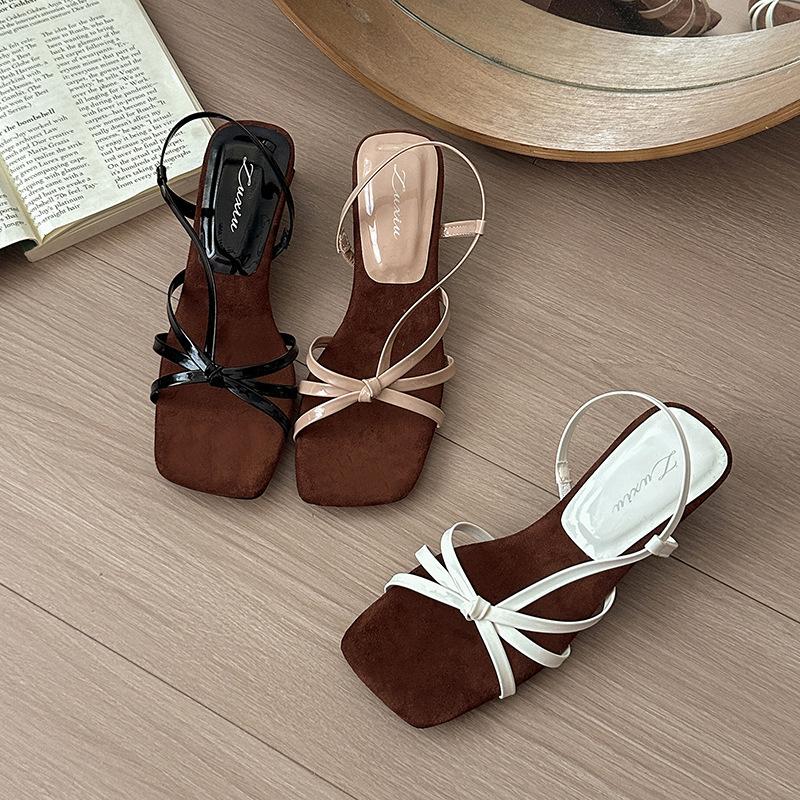 One word with high heels sandals women's head temperament open toe with skirt retro wedge heel shoes summer sandals