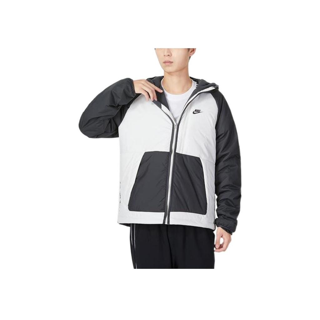 Nike Лоскутный дизайн логотип бренда напечатанный длинный рукав капюшон хлопковая куртка мужская куртка черный серый DD6858-070