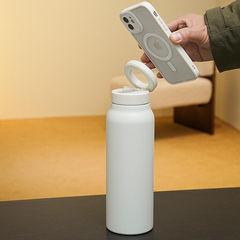 24oz 32oz Stainless Steel Insulated Water Bottle With Magnetic Phone Holder Leakproof Travel Mug Gym Outdoor Office