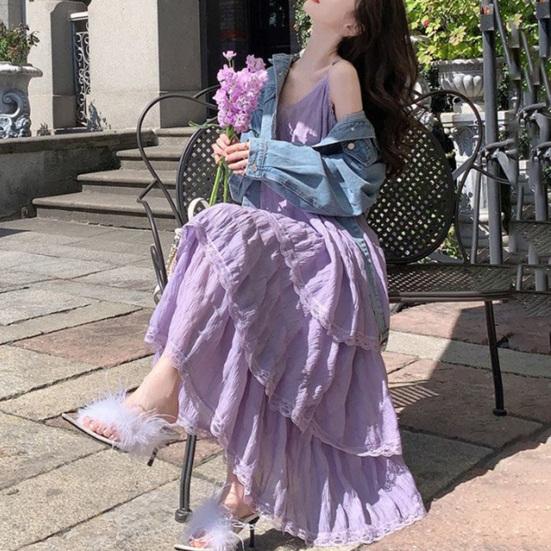 Женское платье на бретелях с V-образным вырезом, без рукавов, многослойное, с кружевной отделкой, макси-платье