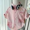 Boys Summer Retro Tie Dye Pink Short Sleeve Shirt Lightweight Breathable