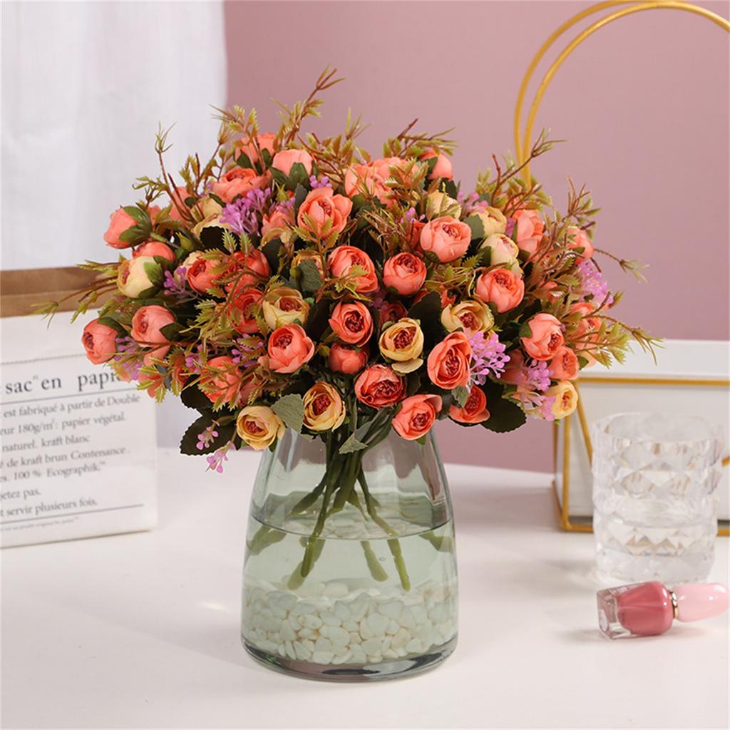 15 Heads Vintage Silk Flowers Retro Tea Roses Artificial Flowers Bride Bouquet For Wedding Decoration Home Fake Flowers A3050