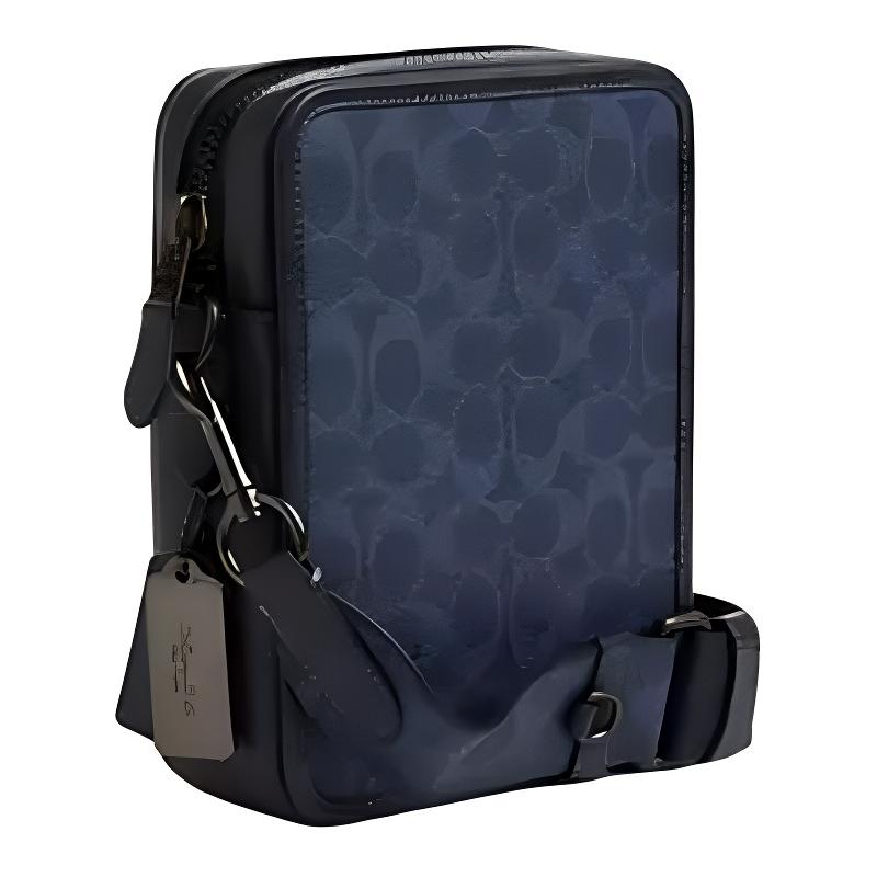COACH Sullivan 16 Classic Print Zipper Closure Leather Shoulder Bag Small Men's Blue