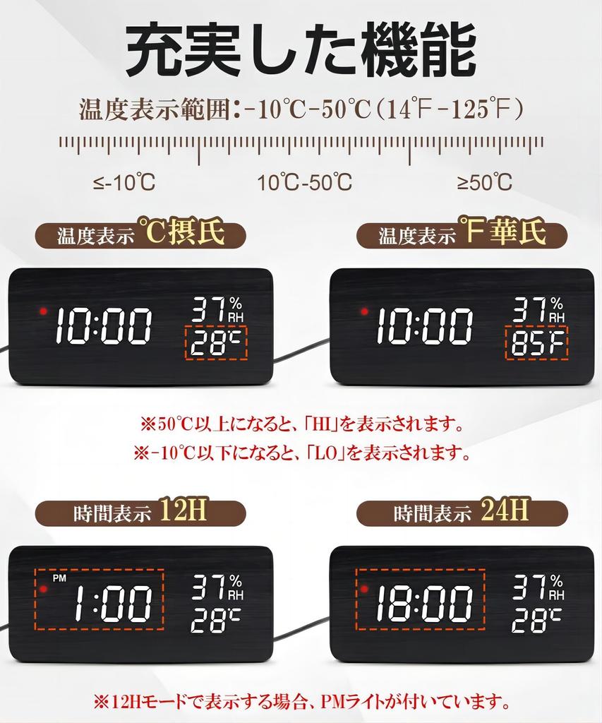 Цифровой будильник громкий 3 термометр и настройка яркости светодиодов дерево для гостиной новоселье японские инструкции в комплекте Радиоуправляемые часы,