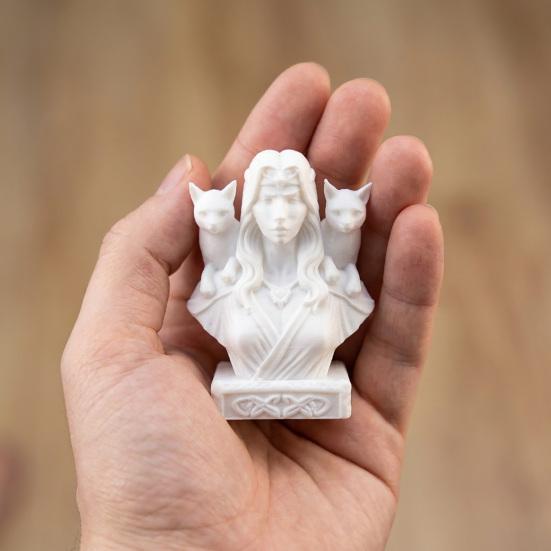 3D Printed Goddess with Cats Figurine, Nordic Mythology Frigga & Double Cats Statue, Artistic Desktop Sculpture Decoration for Home Office