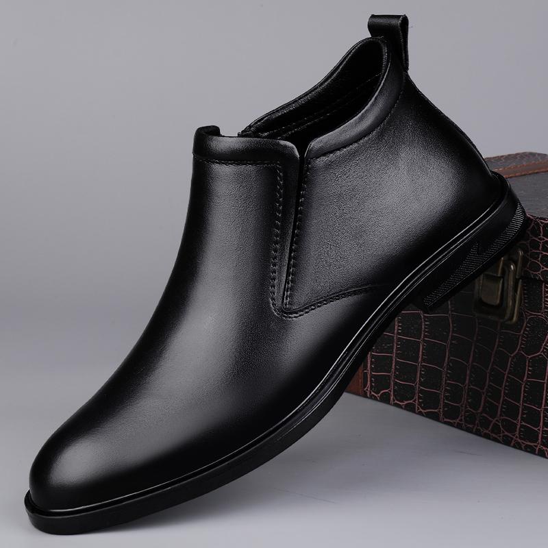 Зимние мужские ботинки из натуральной кожи Классические Высококачественные Ботильоны на молнии Новые Теплые с плюшевым мехом Высокие мужские Ботас