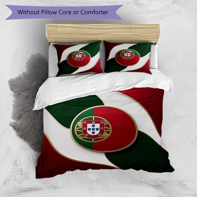 Portugal Football Printed Bedding 3 Piece Set Cozy Breathable Bed Cover Set as Housewarming Holiday Gift