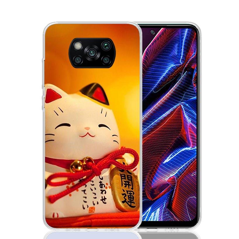 Счастливый Кот Манеки Неко Японский Чехол Для Телефона Для Xiaomi Poco X7 X6 X5 Pro F7 Ultra Redmi 15C 15 13 13C 12 12C 10 10A 10C 9 9A 9C 9T