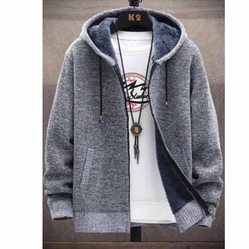 Осенне-зимний плюшевый утолщенный большой свитер, пальто, кардиган с капюшоном, мужское вязаное пальто на молнии