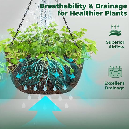 3 шт. подвесных кашпо для улицы, тканевые цветочные корзины с металлическими цепями, дышащие подвесные горшки для орхидей, папоротников, балкона, крыльца, декор