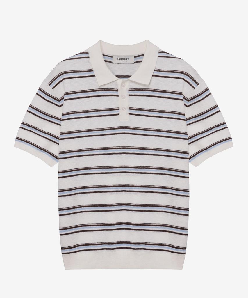 MINDBRIDGE [Couture] Washable Multi-Stripe Collared Short Sleeve Knit - 2 Colors