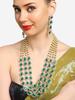 Green Multi Layered Austrian Diamonds Artificial Stones & Beads Embellished Bridal Necklace & Earring Set For Women