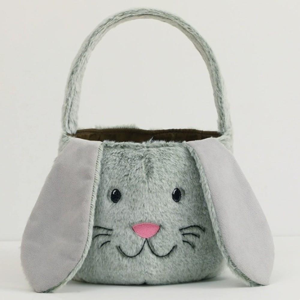 Decorative Basket Bunny Easter Basket Soft Fluffy Long Ear Plush Basket Portable Large Capacity Easter Bucket Easter Egg Hunt