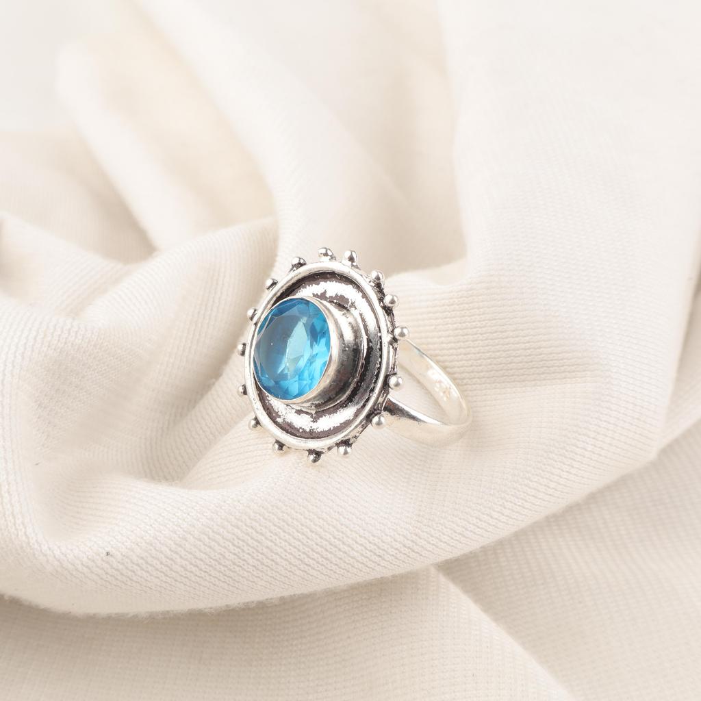 Swiss Blue Topaz Ring, 925 Solid Sterling Silver Ring, Handmade Silver Jewelry, Swiss Blue Topaz Gemstone Jewelry For Thanksgiving Gift