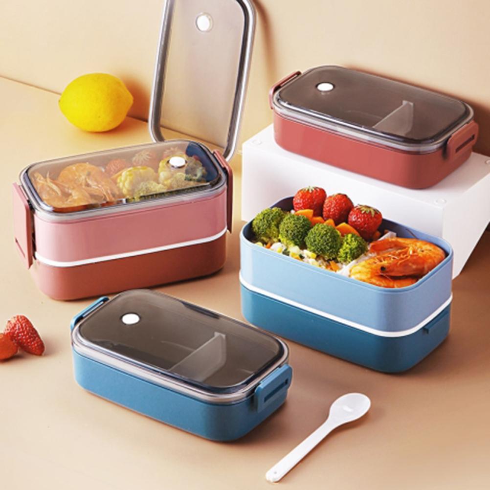 Portable Lunch Box Microwavable 2 Layer Stackable Japanese Bento Box with Utensils for Adults Kids