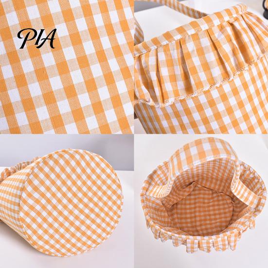 Easter Egg Hunt Carriers Halloween Basket, Plaid Ruffle Trick or Treat Candy Bucket with Handle Bags for Kids Kids, Reusable Gingham Fabric