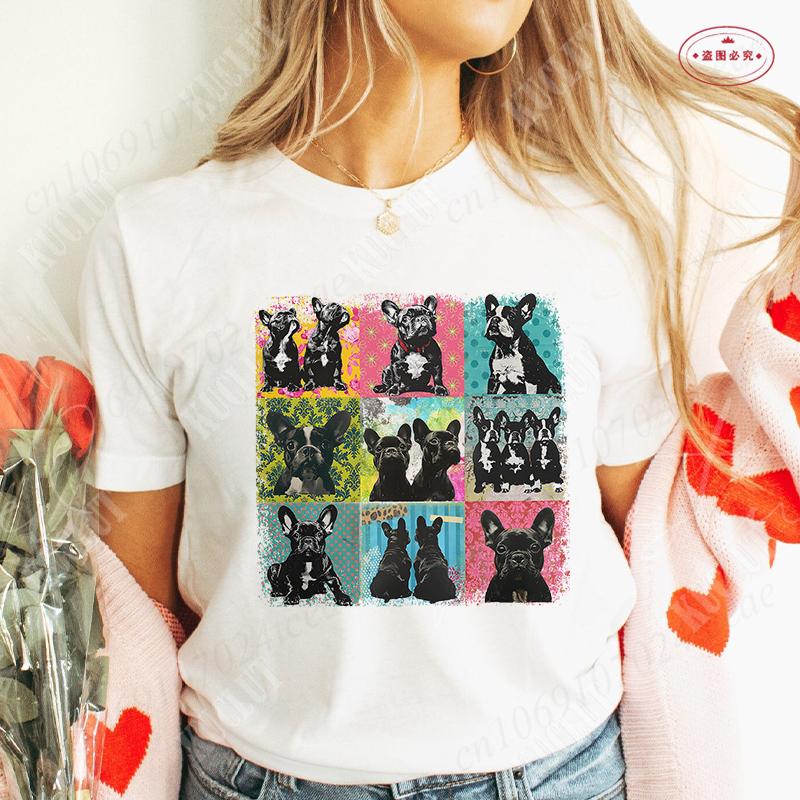 French Bulldog Woman T Shirt Fashion Dog Graphic Tops Summer Short Sleeve Tees Harajuku Streetwear Aesthetic Female Clothing