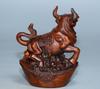China Natural Boxwood Wood Carved Cattle Statue Exquisite Figurines Ornament Art