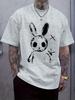 1-Pack Casual Round Neck Short Sleeve T-shirt with Black & White Rabbit Print