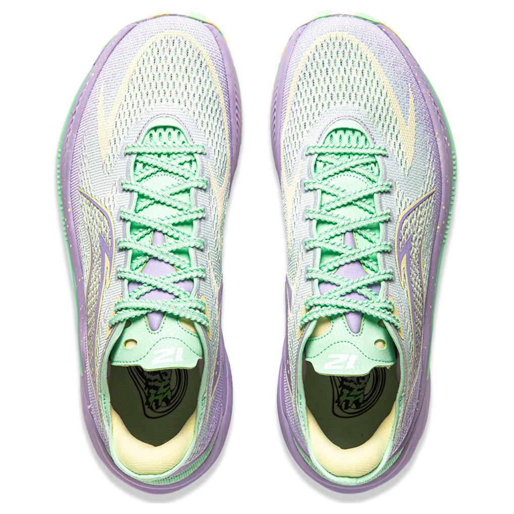 Li Ning SONIC 12 V2 Амортизация Скользкая Устойчивая к истиранию Дышащая Низкие Баскетбольные кроссовки Мужские Зеленый Фиолетовый ABAU027-5
