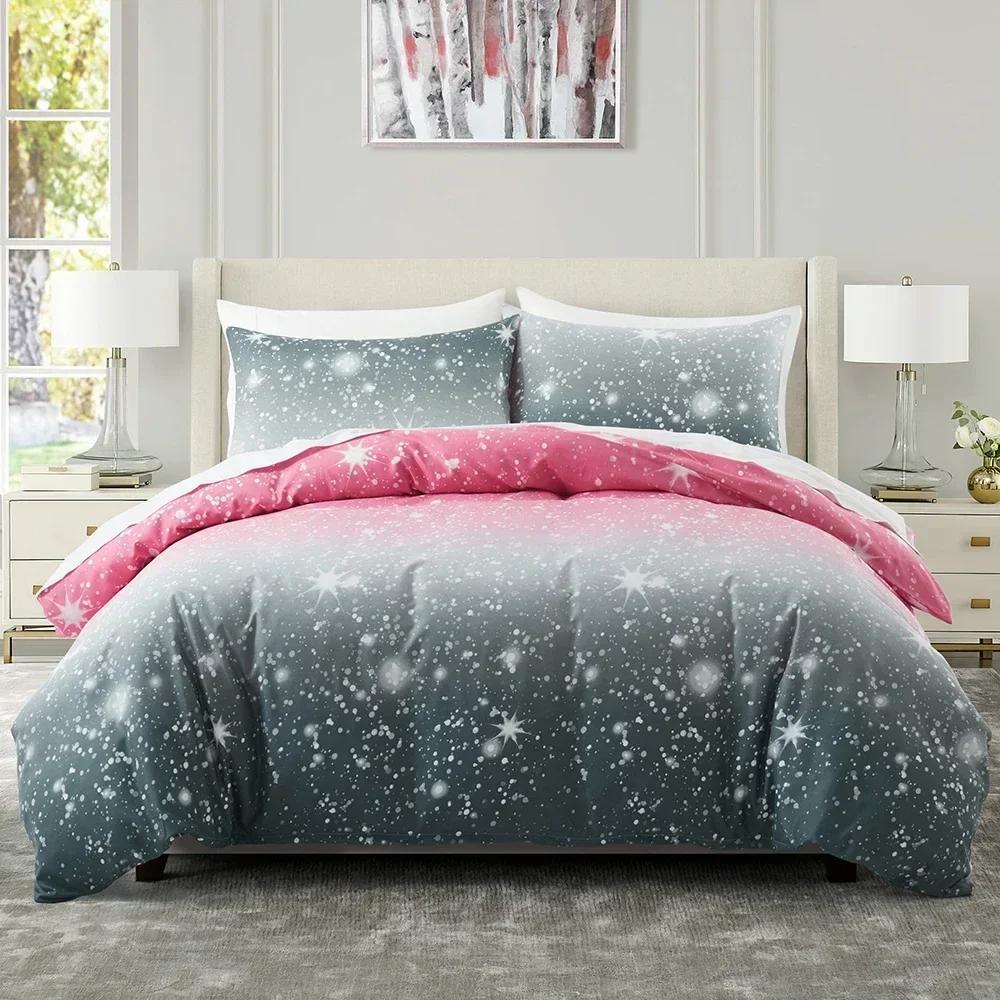 Gradient Rainbow Star Duvet Cover Set Queen Tie Dye Ombre Stars Reversible Purple Bedding Set Microfiber Cartoon Comforter Cover