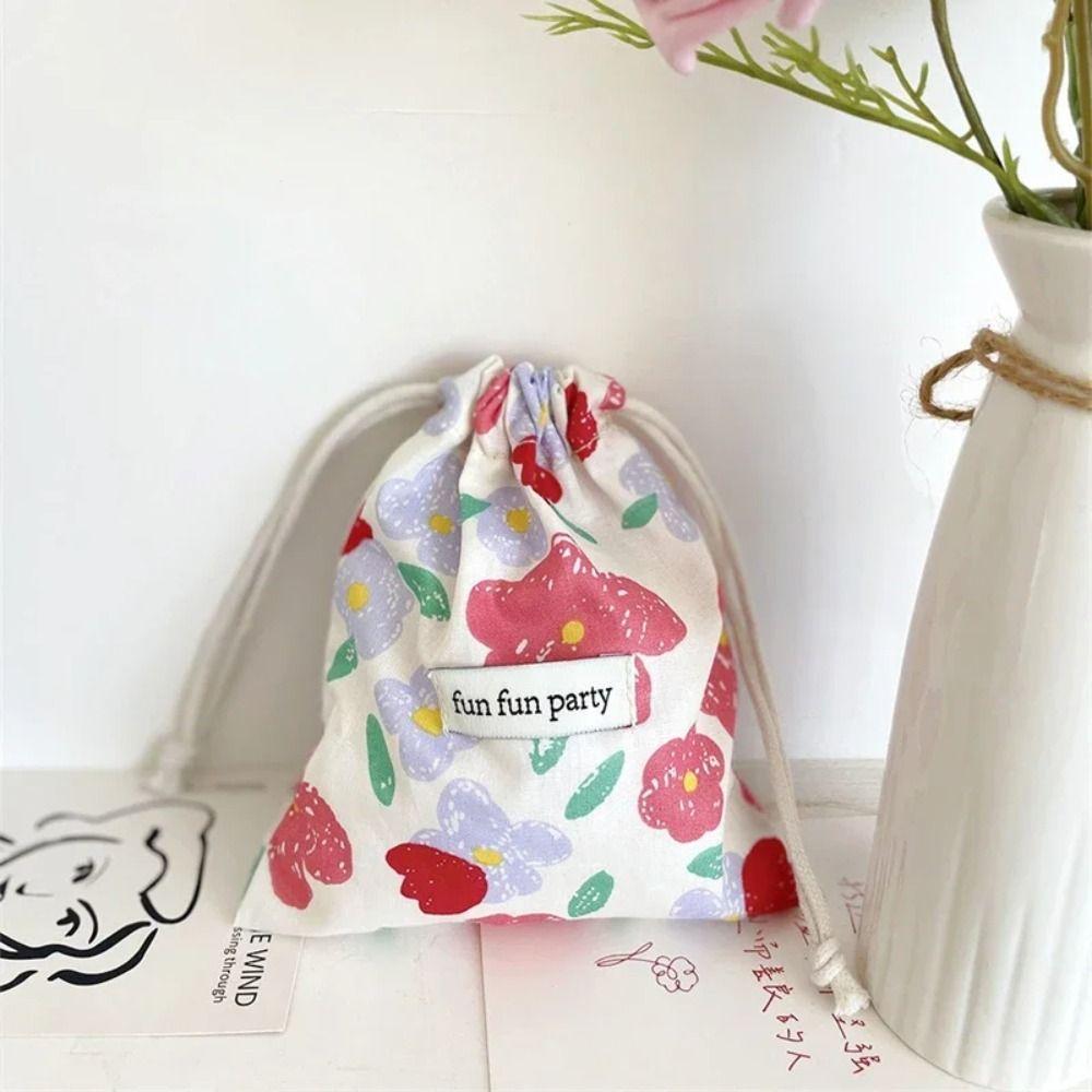 Mini Makeup Bag Retro Storage Pouch Portable Floral Drawstring Bag  Women