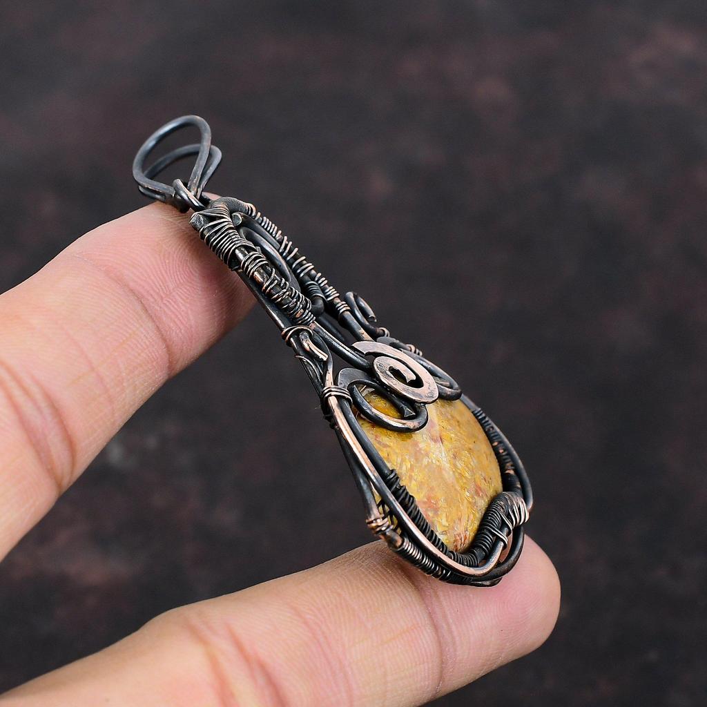 Кулон из ископаемого коралла, кулон в медной проволоке, антикварные медные украшения, кулон ручной работы из настоящего драгоценного камня, ювелирные изделия из ископаемого коралла, подарок на годовщину