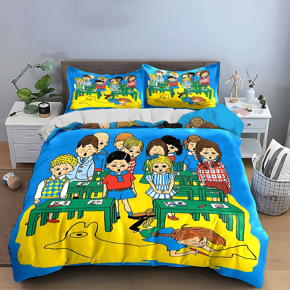Classroom Scene Colorful Art Bedding Duvet Cover Set Duvet Cover Pillowcases (1*Duvet Cover 2*Pillowcases, without duvet insert)