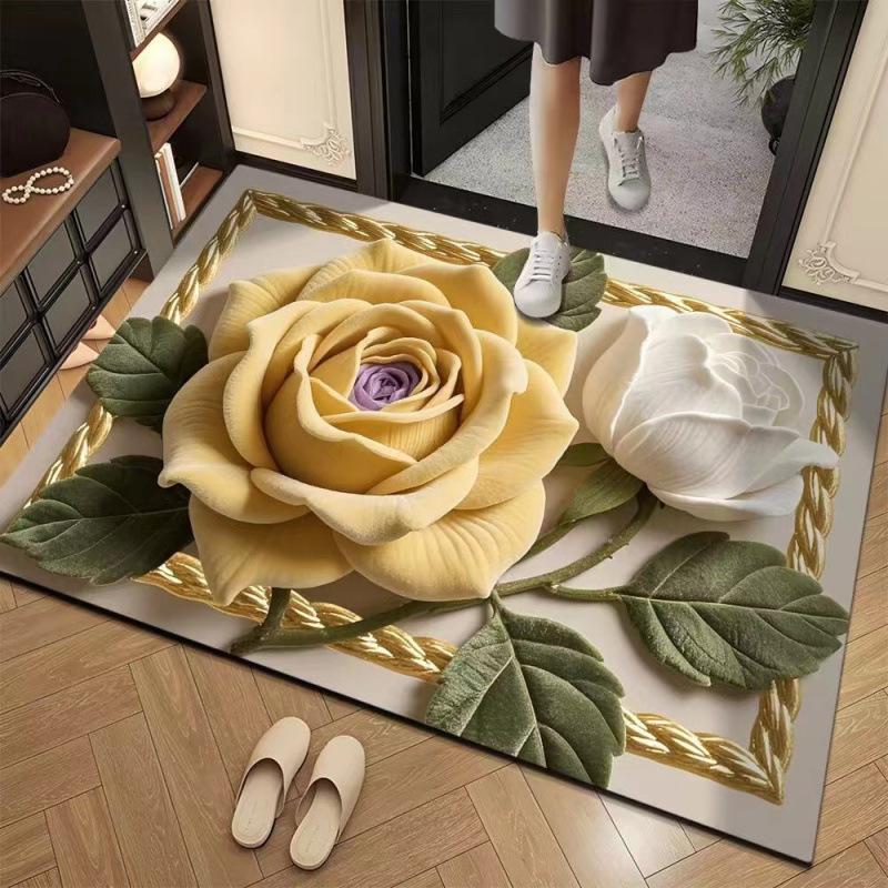 3D Floral Diatomaceous Earth Bathroom Mat - Absorbent, Non-Slip, Fast-Drying Door Mat