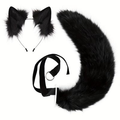 Комплект из 2 предметов: регулируемый пушистый хвост и съемные уши, подходит для вечеринок с животными на Хэллоуин, косплей в подарок на Хэллоуин