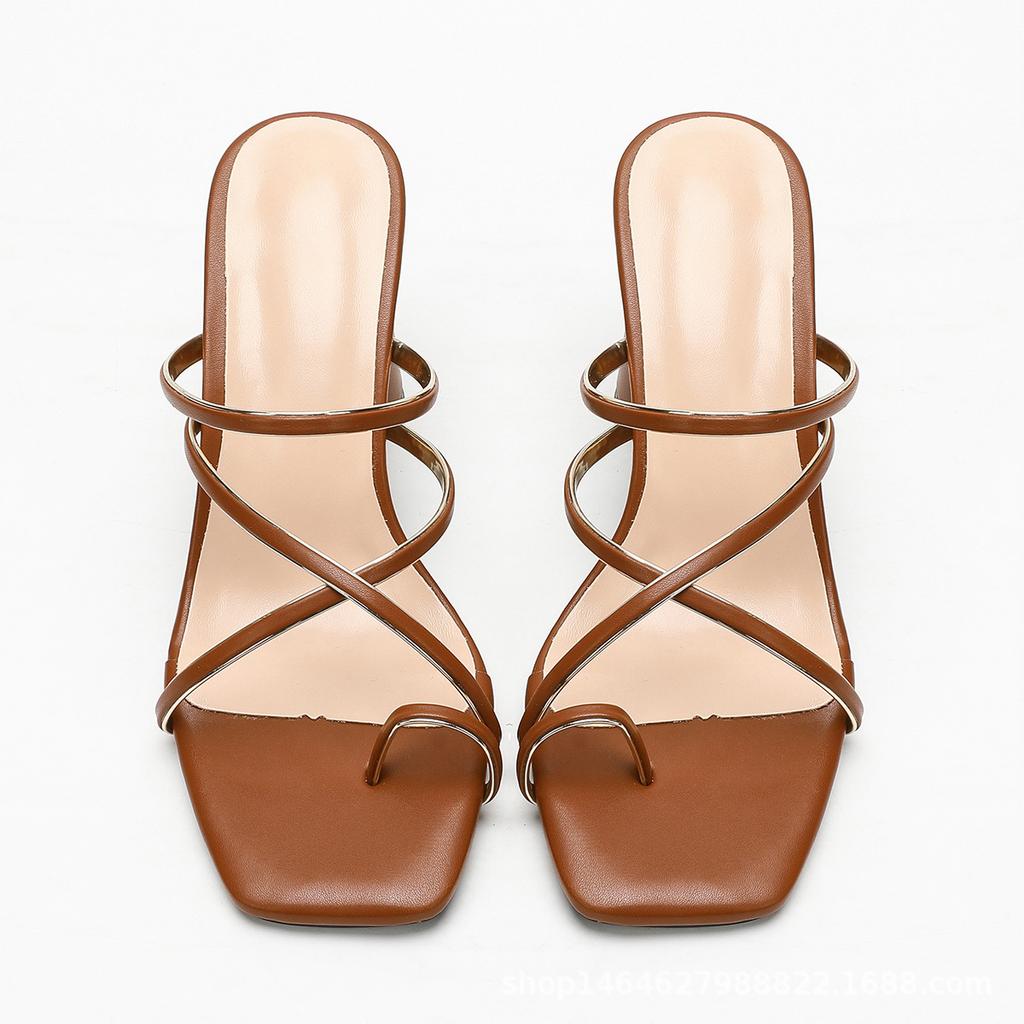 Летние новые босоножки на высоком каблуке с открытым носком и толстым каблуком с квадратным носком