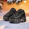 Готические Ботильоны на Платформе Женские с Металлическим Декором Кроссовки Панк Стиль Женская Обувь На Шнуровке