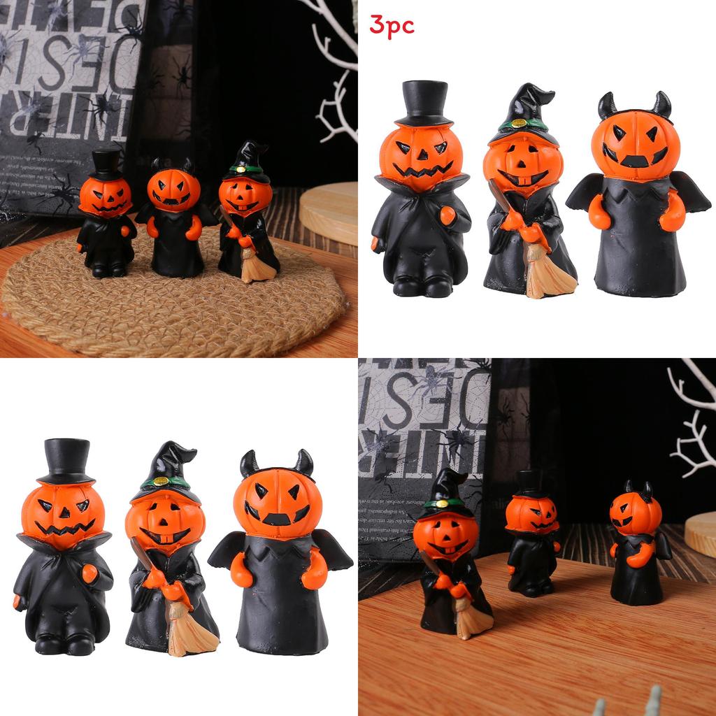 Halloween Resin Material Demon Miniature Figures With Pumpkin And Broom For Festive Setting