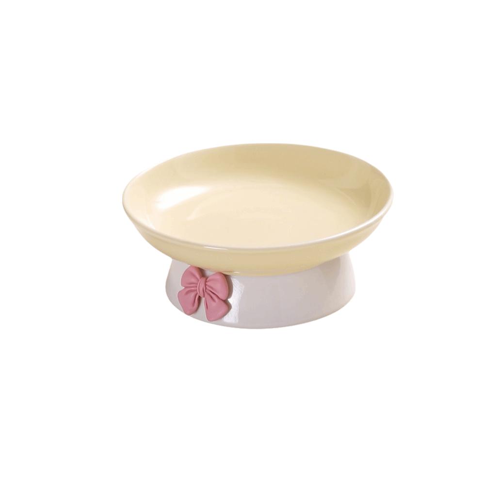 Керамическая миска для кошек большого объема, нескользящая основа, цвета макарон, приподнятая миска для питомца с бантом, миска для кормления питомца, миска для кормления и питья питомца