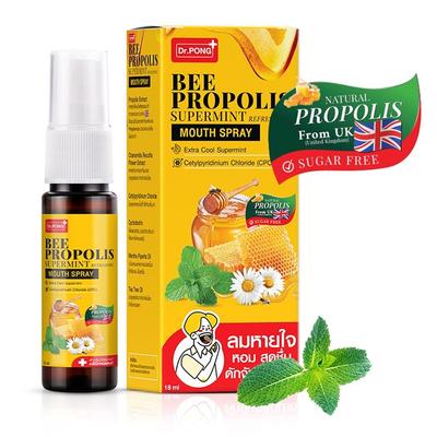 Спрей для рта Dr.Pong+ Bee Propolis Supermint, Extra Cool Supermint, цетилпиридиний хлорид (CPO), 18 мл. х 1/3 шт.