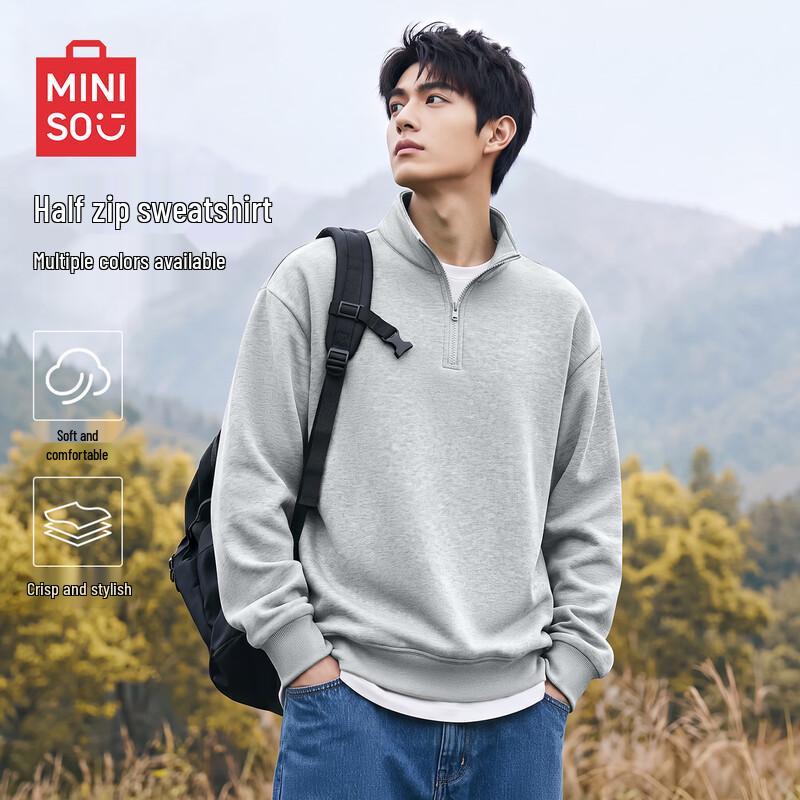 MINISO Unisex Heavyweight Stand Collar Half-Zip Pullover Hoodie