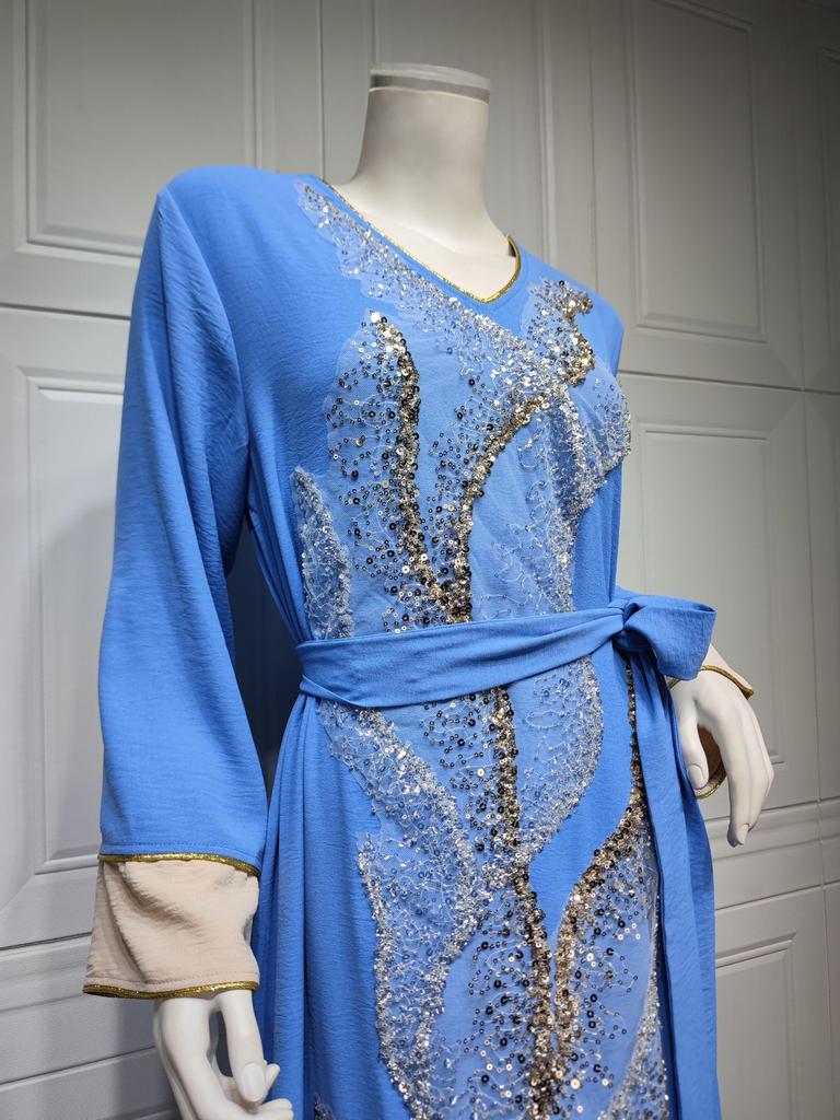 Женская одежда, модное мусульманское платье с вышивкой и пайетками, Абая, средневосточное женское свободное облегающее мусульманское платье