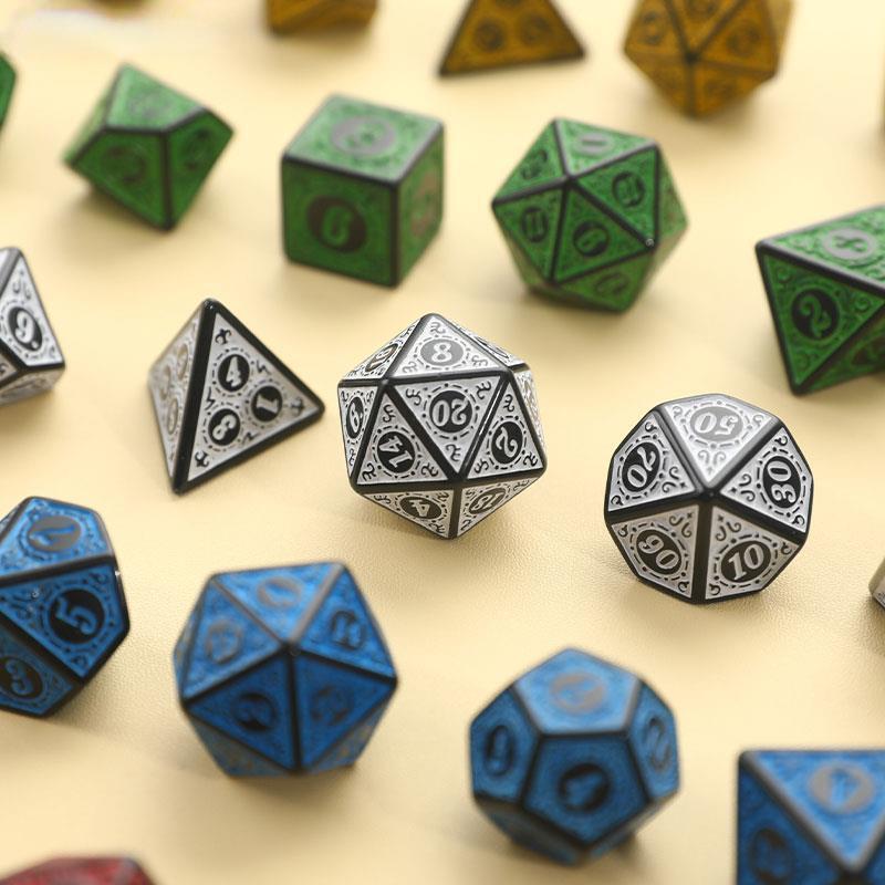 7-Piece Carved Pattern Polyhedral Dice Set - D4 D6 D8 D10 D% D12 D20 - For Tabletop Games