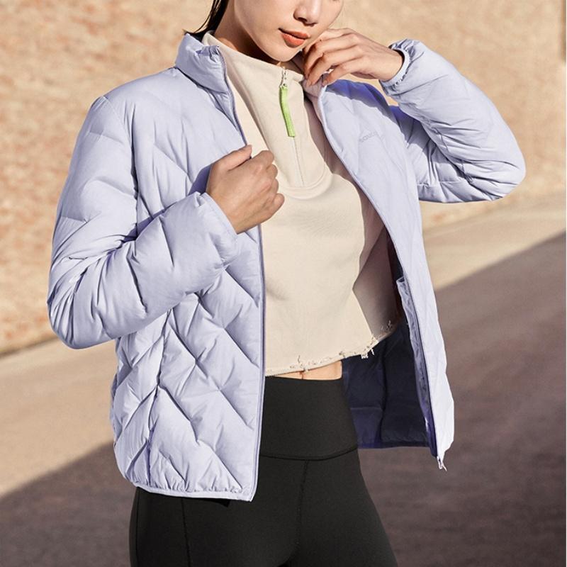 SAUCONY Уличная стеганая легкая однотонная куртка-пуховик с воротником-стойкой и длинными рукавами, женская верхняя одежда серого и фиолетового цвета SC1230093A-PP06