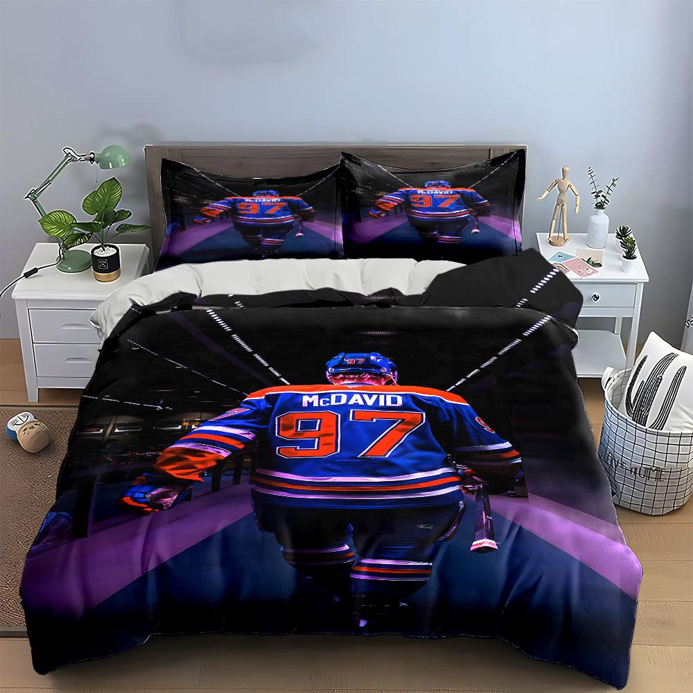 "Hockey Player 97 Blue Jersey Design" Print Bedding Set Duvet Cover Pillowcases (1* Duvet Cover 2* Pillowcases Do Not Include Comforter)
