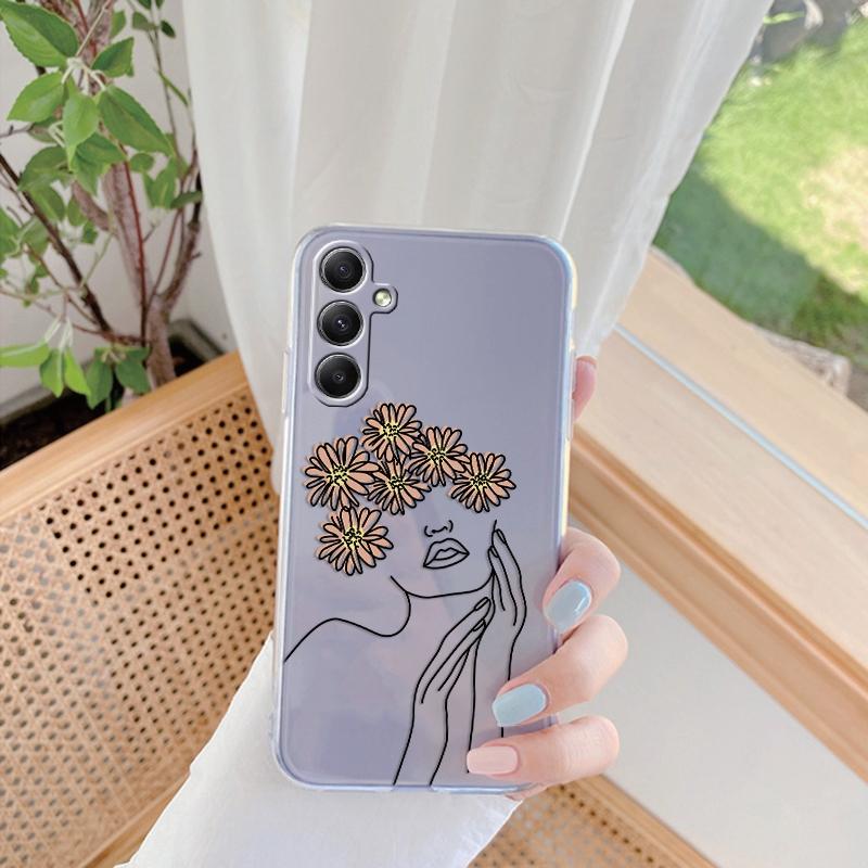 Мягкий силиконовый чехол Flower Line для Xiaomi Redmi Note 13 Pro 13C Poco Samsung A35 A55 M35 S24 Huawei Honor 90 iPhone Camera Защитный противоударный чехол