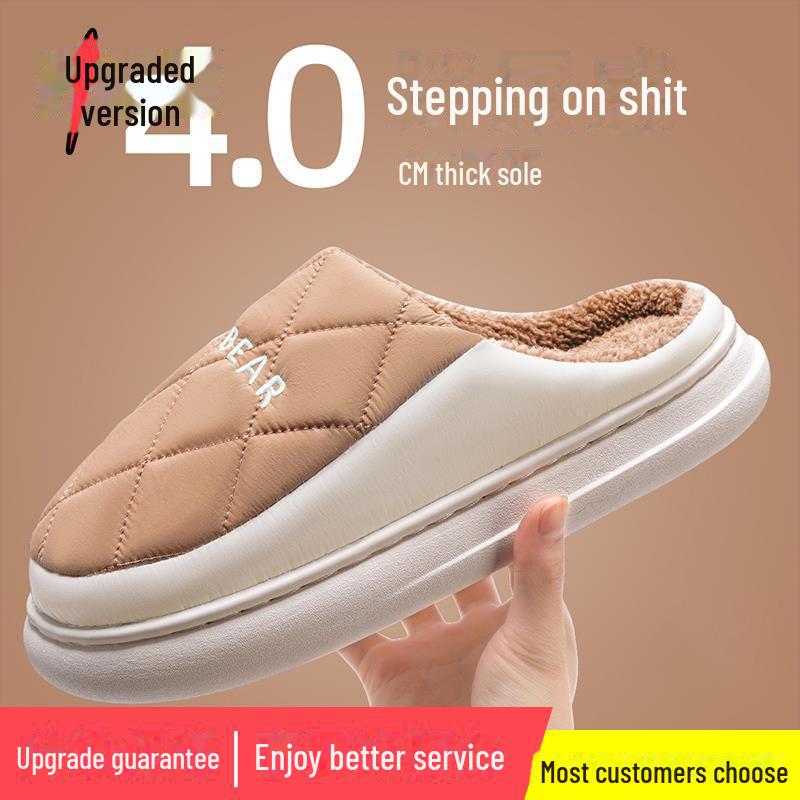 Водонепроницаемые нескользящие хлопковые зимние тапочки для пар - теплая домашняя обувь для женщин